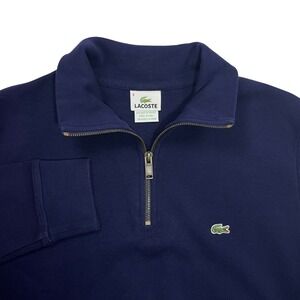 Lacoste 1/4 Zip Pullover Sweater Dark Navy Blue Mens Size 6/XL Mock Neck Logo